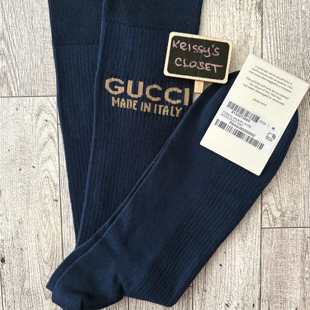 💯 Gucci Men's Navy Logo Socks M 24-26cm